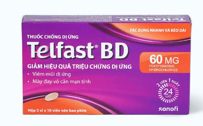 Viên nén Telfast BD 60mg trị viêm mũi dị ứng, mày đay (3 vỉ x 10 viên)